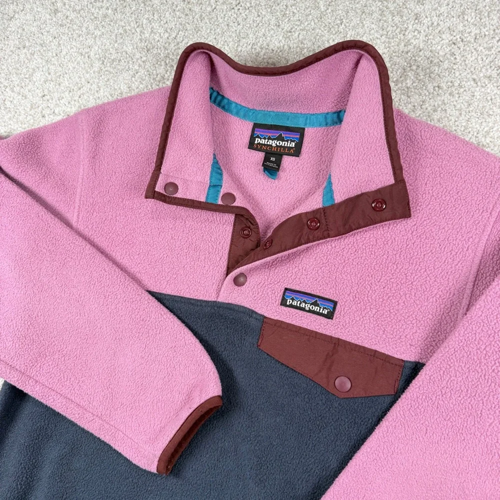 Patagonia Synchilla Fleece Pullover Mens XS Pink Grey Snap-T Colorblock 25450